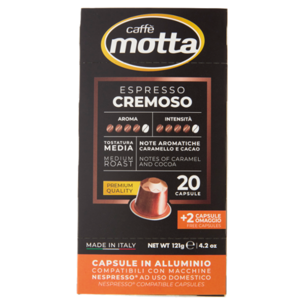 caffè motta Espresso Cremoso Capsule in Alluminio Compatibili con Macchine Nespresso 22 x 5,5 g