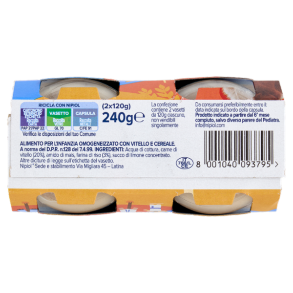 nipiol vitello omogeneizzato con carne e cereale 2 x 120 g