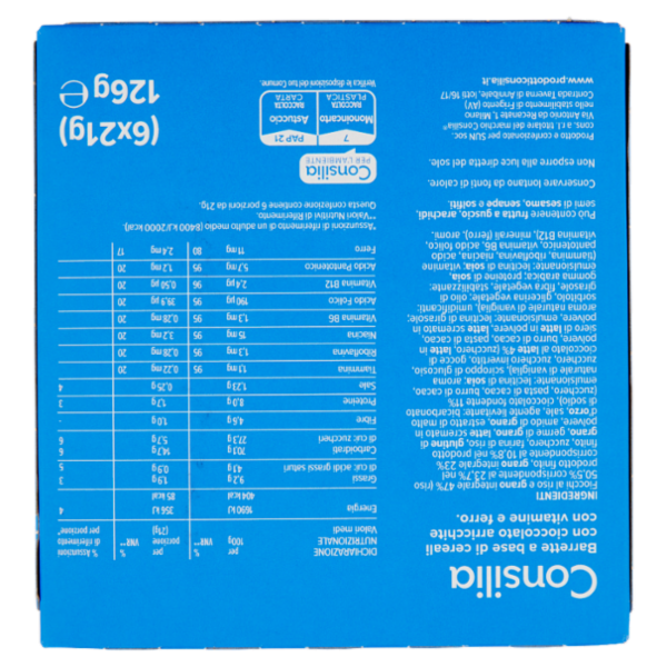 Consilia Barrette di Cereali con Cioccolato al Latte 6x21 g