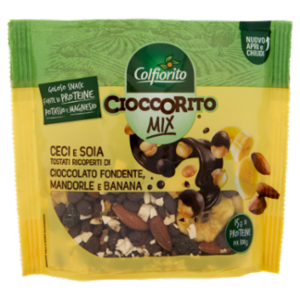 Colfiorito Cioccorito Mix Ceci e Soia Tostati Ricoperti Cioccolato Fondente Mandorle e Banana 150 g