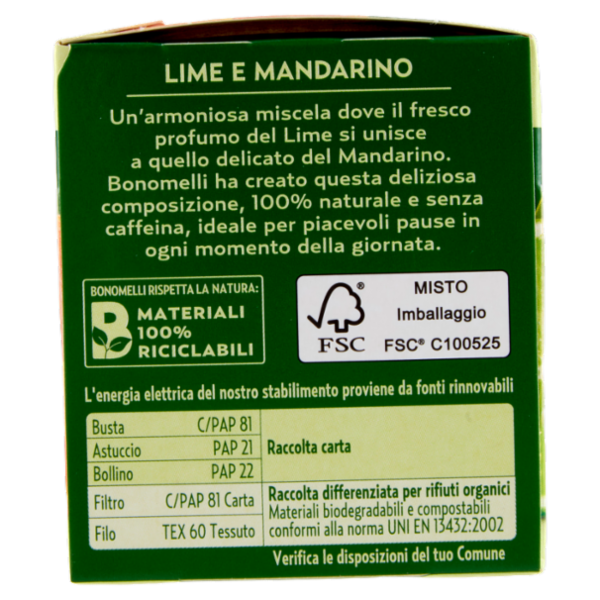 Bonomelli Infusi Fruttosi 100% Naturali Lime e Mandarino 12 Filtri 24 g