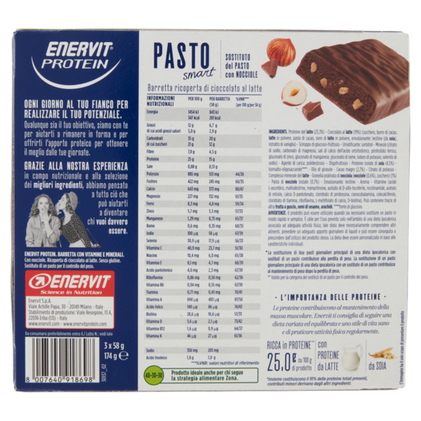 Enervit Protein Pasto smart Barretta con Nocciole 3 x 58 g
