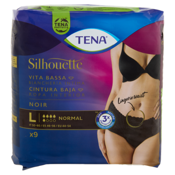 Tena Silhouette Vita Bassa Biancheria Intima Normal L Noir 9 pz