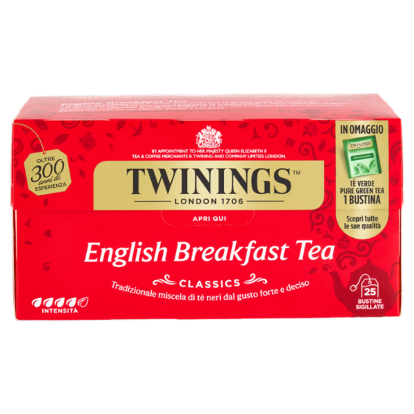Twinings English Breakfast Tea Tè Nero 25 filtri +1 omaggio The 52 g