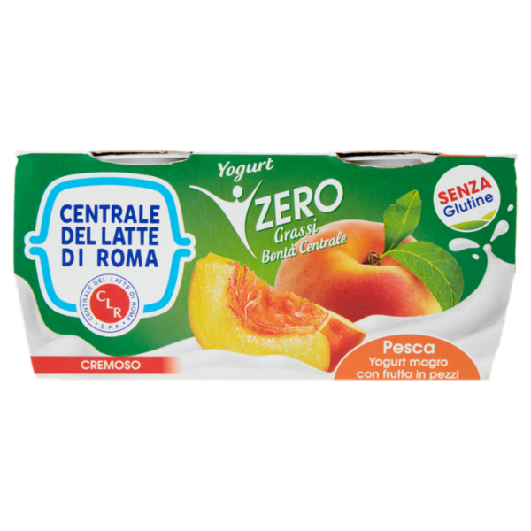 Centrale del Latte di Roma Zero Grassi Pesca Yogurt magro con frutta in pezzi 2 x 125 g