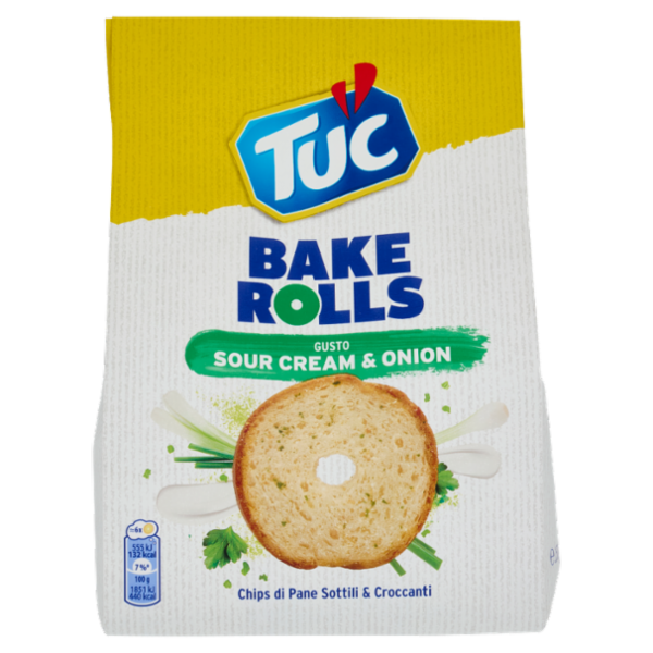 Tuc Bake Rolls, Chips di Pane Sottile e Croncante al Gusto Panna Acida e Cipolla 150 g