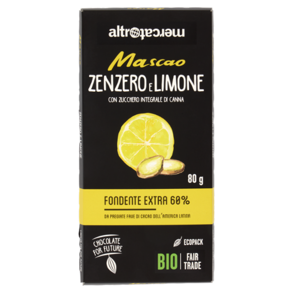altromercato Bio Mascao Zenzero e Limone Fondente Extra 60% 80 g