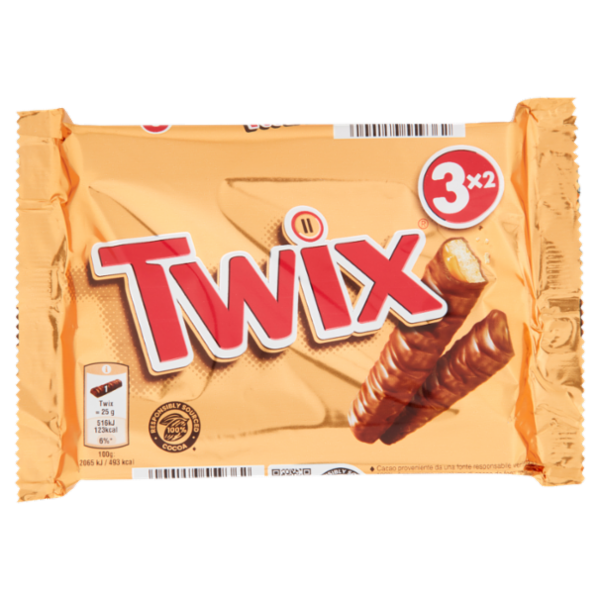 Twix Snack al Cioccolato con Caramello, 3 Barrette x 50g