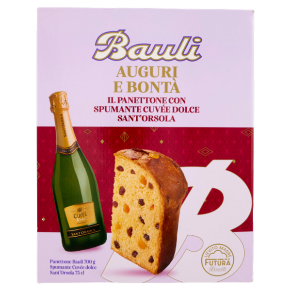 Bauli Auguri e Bontà Panettone Bauli 700 g + Spumante Cuvée dolce Sant'Orsola 75 cl