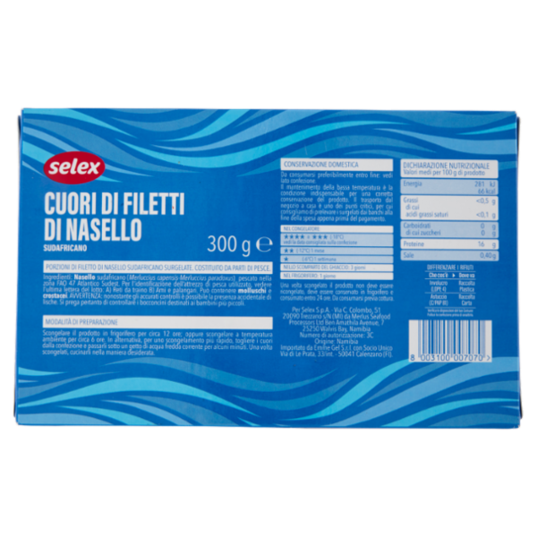 Selex Cuori di Filetti di Nasello Surgelati 300 g