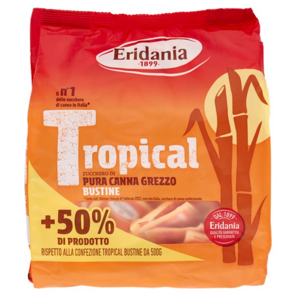 Eridania Tropical Zucchero di Pura Canna Grezzo Bustine 750 g