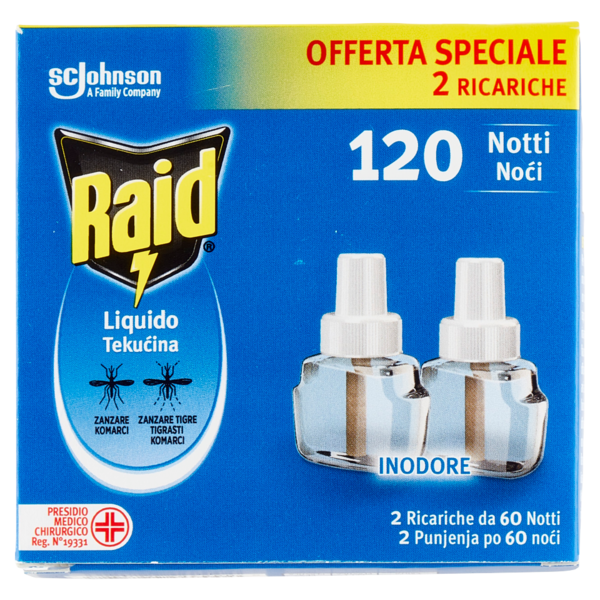 Raid Liquido Zanzare tigre e comuni Inodore 2 Ricariche 2 x 36 ml