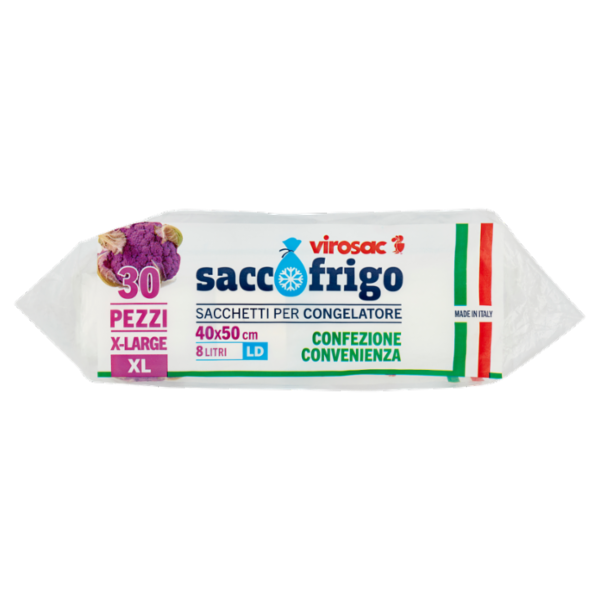 virosac sacco frigo Sacchetti per Congelatore 40x50 cm 8 Litri LD X-Large XL 30 pz