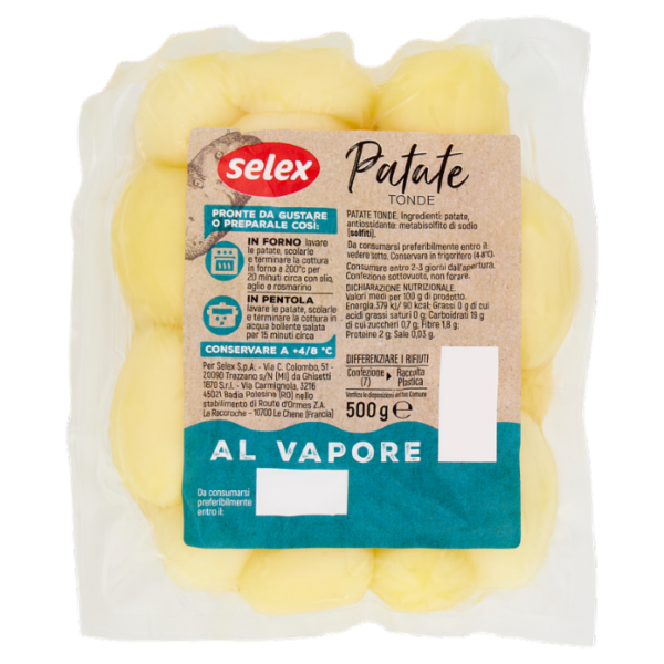 Selex Patate Tonde Pulite, Precotte e pronte da Cucinare 500 g