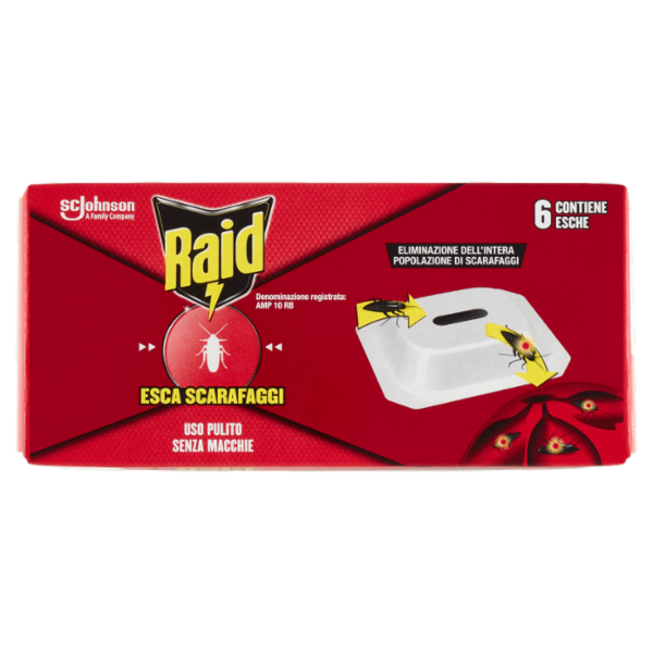 Raid Esca Scarafaggi Insetticida, Inodore, Pronta all'Uso in Spazi Interni ed Esterni, 6 pezzi