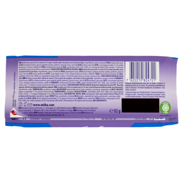 Milka Oreo Sandwich, tavoletta di cioccolato al latte 100% Alpino con biscotto Oreo - 92g