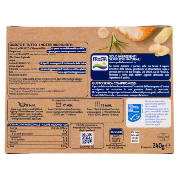FRoSTA i Croccanti 2 Filetti di Merluzzo Panatura con Rosmarino e Lemongrass 240 g