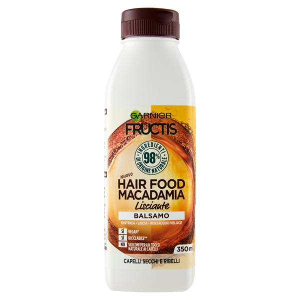Garnier Fructis Hair Food, Balsamo lisciante macadamia per capelli da lisciare, 350 ml