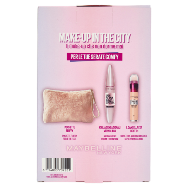 Maybelline New York Make-Up in the City Mascara Ciglia Sensazionali + Cancella Età 01 + Pochette