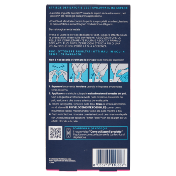 Veet Expert Strisce Corpo Pelli Sensibili, 12 strisce