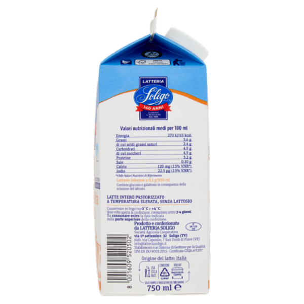 Latteria Soligo latte Alta Digeribilità Plus Senza Lattosio Intero 750 ml