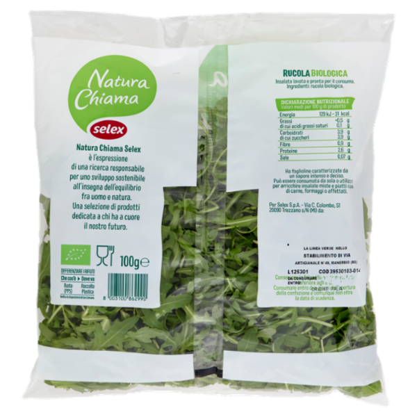 Selex Natura Chiama Rucola Lavata e Pronta per il Consumo Biologica 100 g