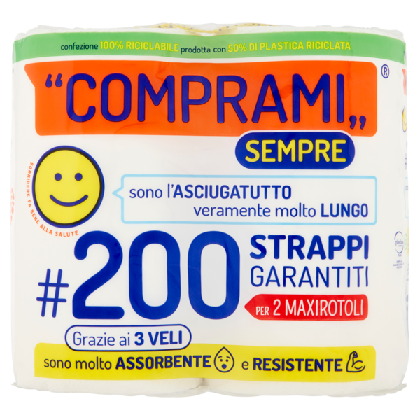 Comprami Sempre Asciugatutto #200 Strappi Maxirotoli 2 pz