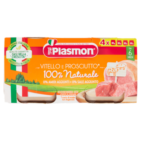 Plasmon Vitello e Prosciutto* Omogeneizzato con Carne e Cereale 4 x 80 g