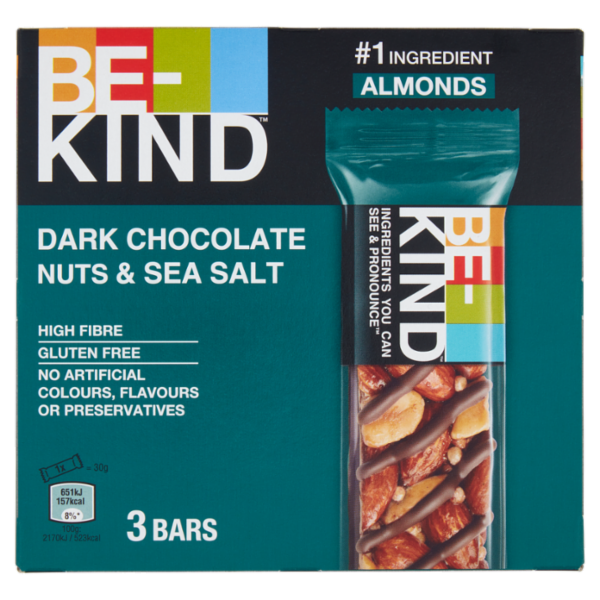 Be-Kind Barretta con Cioccolato Fondente e Sale Marino, 3 x 30 g