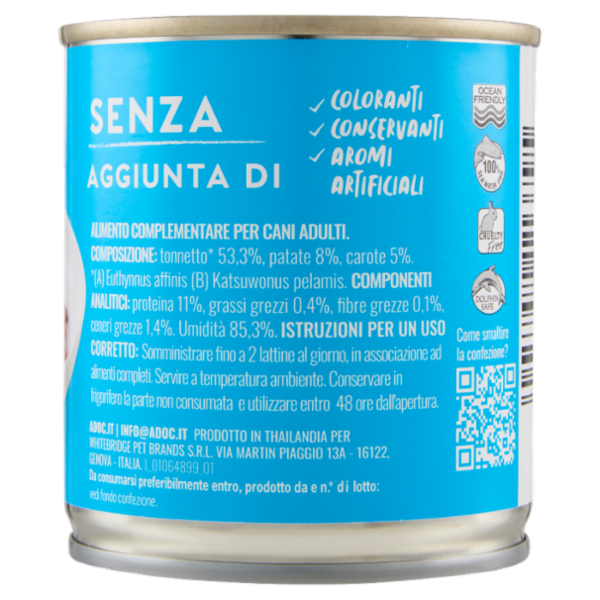 ADoC For Dogs Naturally Premium Filetti di Tonnetto con Patate e Carote in Gelatina 285 g