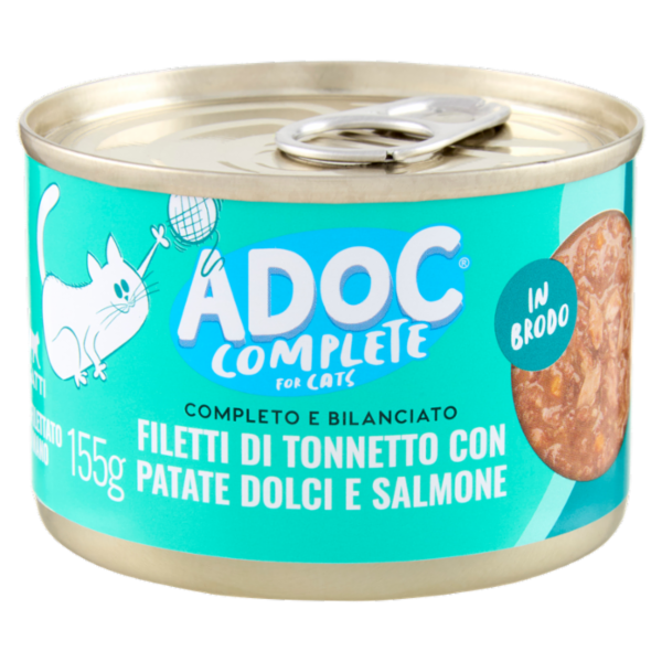 ADoC Complete For Cats Filetti di Tonnetto con Patate Dolci e Salmone in Brodo 155 g