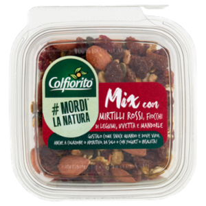 Colfiorito #Mordi La Natura Mix Con Mirtilli Rossi, Fiocchi Di Legumi, Uvetta e Mandorle 180 g