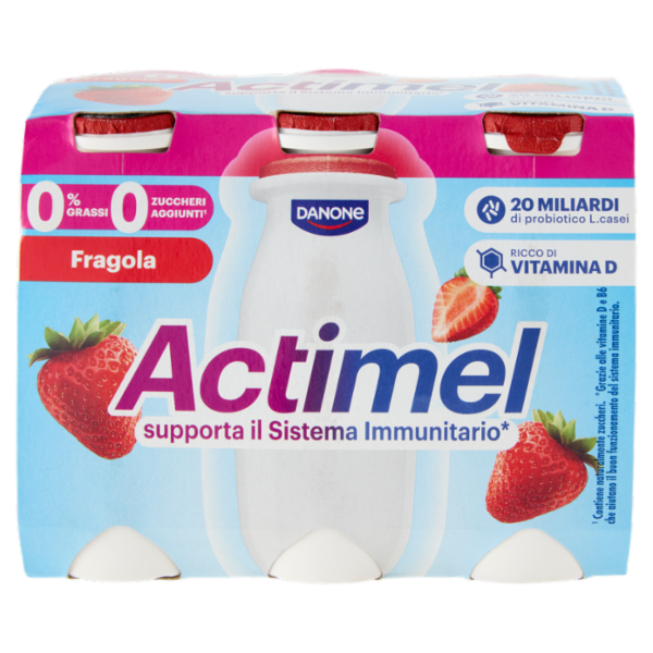 ACTIMEL, Yogurt da Bere con Vit B6 e D per il Sistema Immunitario, 0% grassi, gusto Fragola, 6X100G