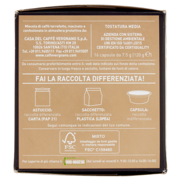 Caffè Vergnano 1882 Oro Capsule Compatibili Lavazza a Modo Mio* 16 x 7,5 g