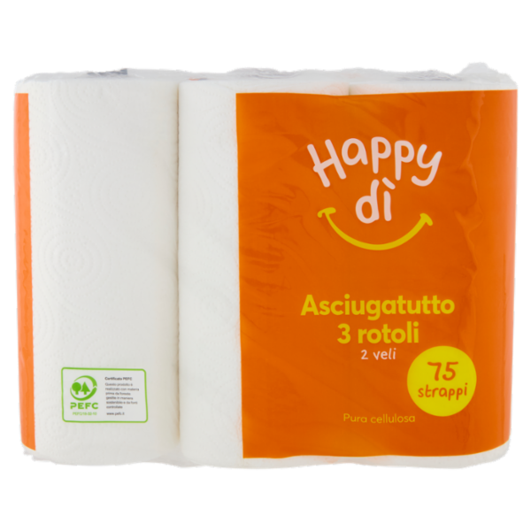 Happy dì Asciugatutto 2 Veli 75 Strappi 3 Rotoli