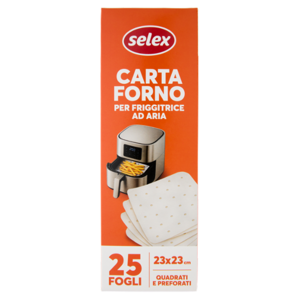 Selex Carta Forno per Friggitrice ad Aria 23x33 cm Quadrati e Preforati 25 fogli