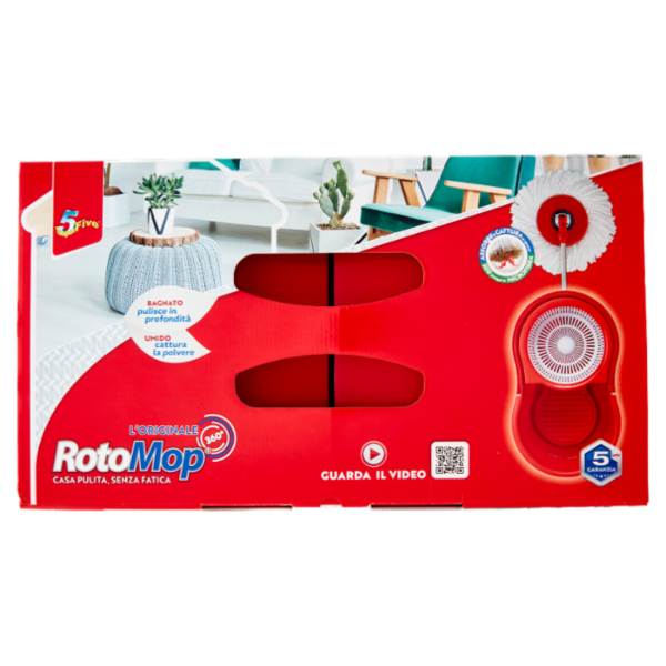 Super5 RotoMop 360° Kit Secchio + Mop con Frange in Microfibra 100%