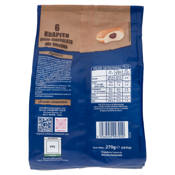 Brioche Pasquier Krapfen gusto Cioccolato alla Nocciola 6 x 45 g
