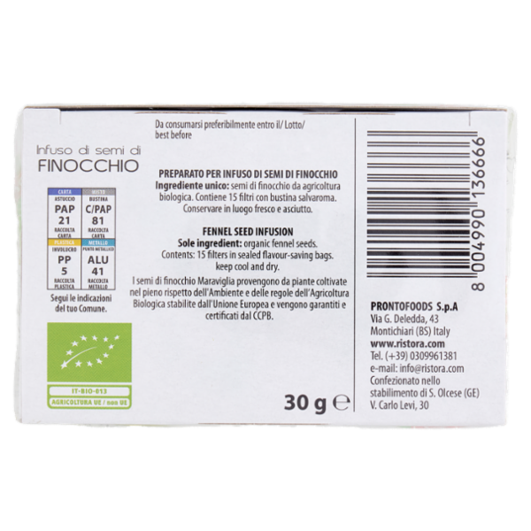 Maraviglia Bio Infuso di semi di Finocchio 15 buste filtro 30 g