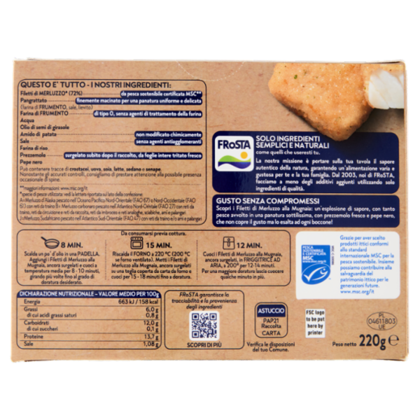 FRoSTA 2 Filetti di Merluzzo alla Mugnaia 220 g
