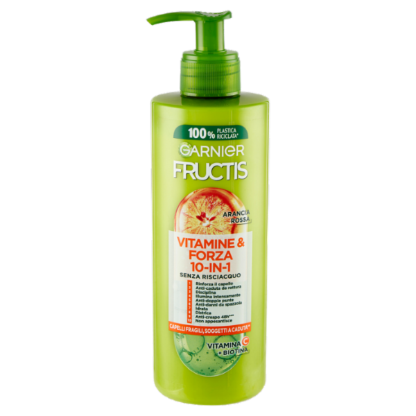 Garnier Fructis Forti & Brillanti, Trattamento 10-in-1 senza risciacquo, 400 ml
