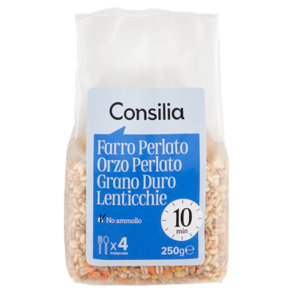 Consilia Cereali e Legumi Secchi Misto Farro Perlato, Orzo Perlato, Lenticchie e Grano Duro 250 g