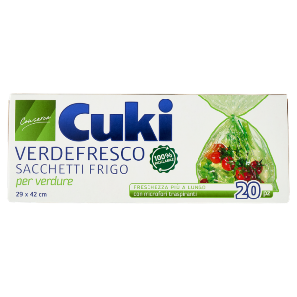 Cuki Conserva Verdefresco Sacchetti Frigo per verdure 29 x 42 cm 20 pz