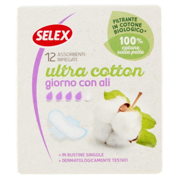 Selex Assorbenti Giorno con Ali in Cotone Biologico in Bustine Singole 12 pezzi