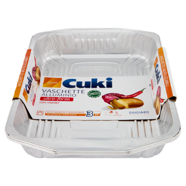Cuki Cuoce Vaschette Alluminio ultra-forza con manici 5 Porzioni 3 pz