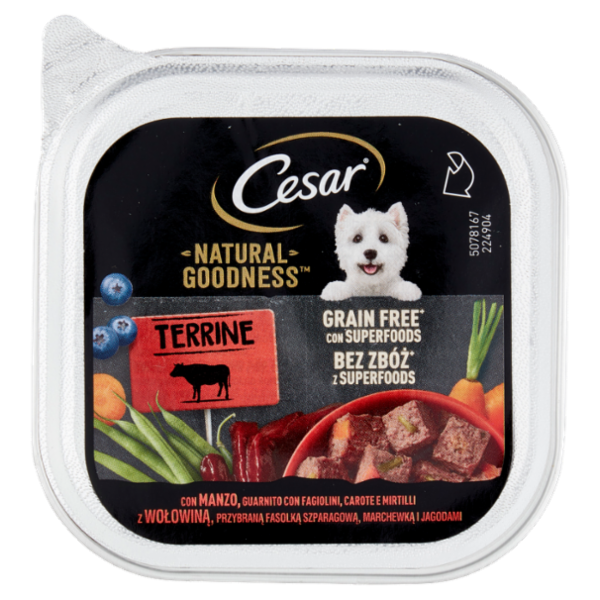 Cesar Natural Goodness Terrine Cibo Umido Cane con Manzo Fagiolini Carote e Mirtilli 100 g