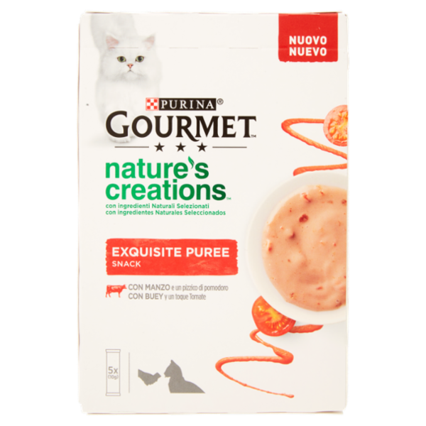 PURINA GOURMET Snack gatto Nature's Creations Exquisite Puree con Manzo e Pomodoro Multipack 5x10g