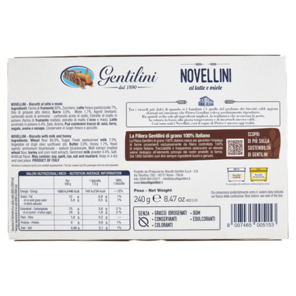 Gentilini Novellini al latte e miele 4 x 60 g