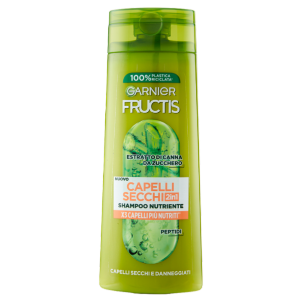 Garnier Fructis Shampoo Capelli Secchi 2in1, shampoo per capelli secchi e danneggiati, 250 ml