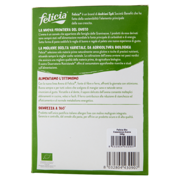 felicia Caserecce Avena con Farina di Avena Integrale Bio 340 g